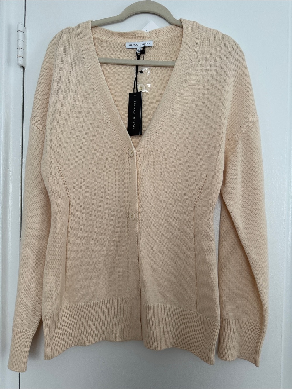 Rebecca Minkoff Beige V-Neck Button Front Cardigan